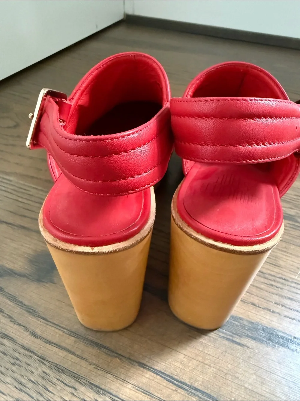 Charlotte Stone Women’s Red Leather Slingback Clog Heels size 9, like new.